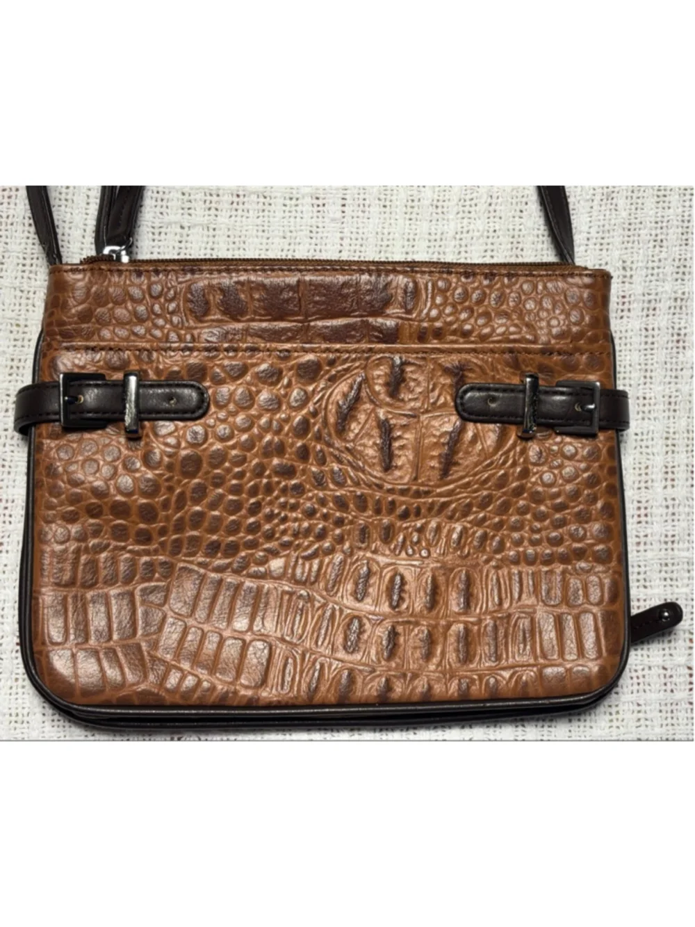 Y2K Tignanello Croc Embossed Tan & Brown Leather Crossbody Organize Fair Conditi